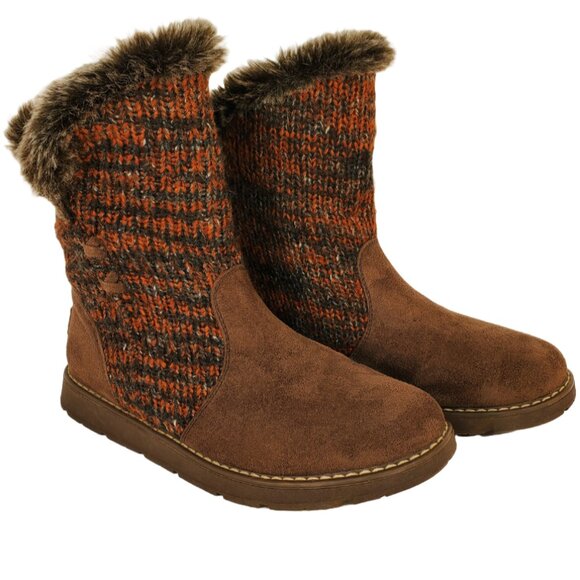 BOBS from Skechers Alpine Winter Warrior Slouch Boot Brown & Orange. Size 7 - Picture 2 of 6